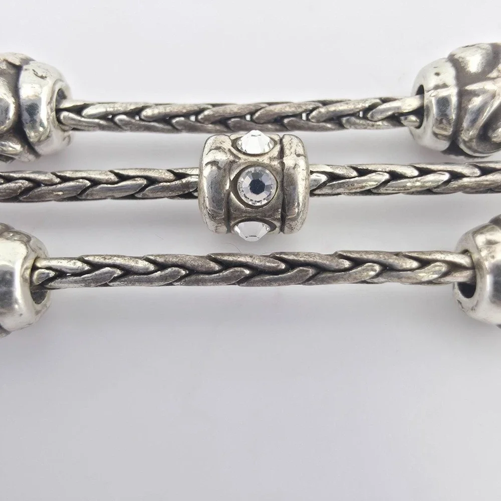 BRIGHTON 'Reno Heart' Charm Bracelet Pavé Crystals Scrollwork Silver Plate 7.5